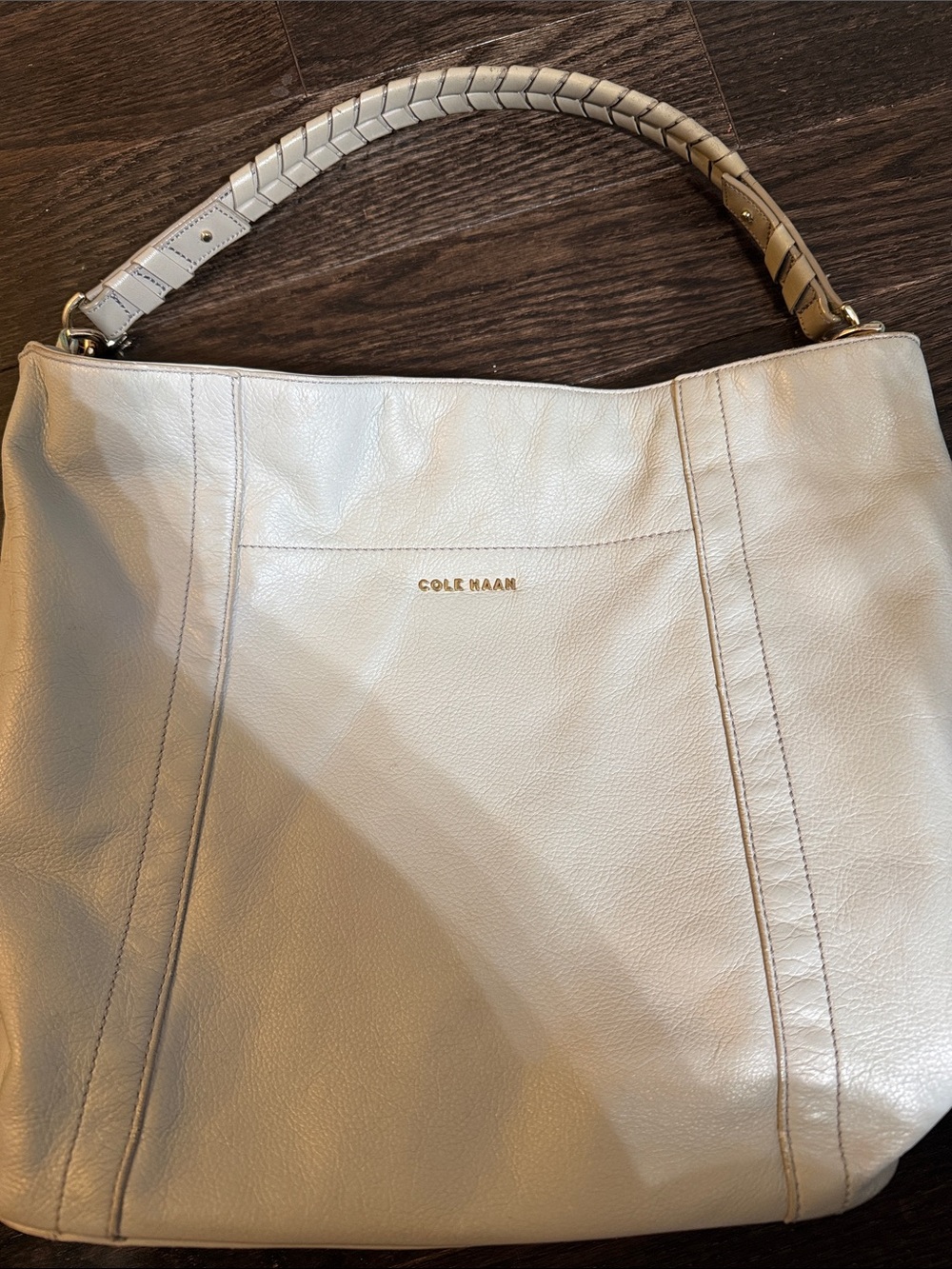 Cole Haan Ivory/Light Beige Braided-Handle Shoulder Bag 💼 vintage leather